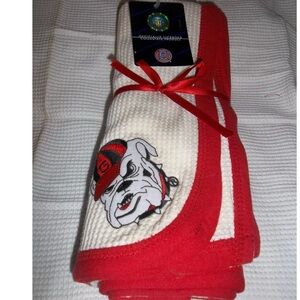 Red and White Bulldog Embroidered baby swaddle blanket UGA dawgs new